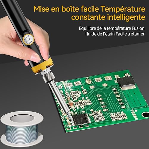 Set di saldatori da 60 W, temperatura regolabile da 180 a 450 °C, con interruttore, riscaldamento rapido in 15 secondi, 5 punte per saldare, pompa dissaldante, asta per saldare - 4