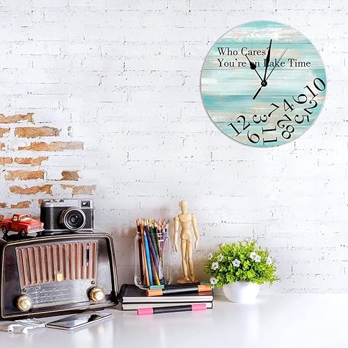 Miniatura 6 de Generic Reloj de pared vintage de grano de madera verde azulado de 15 pulgadas, silencioso, funciona con pilas, perfecto para cocina, sala de estar,