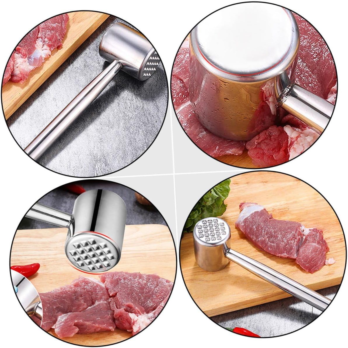 FUOYLOO 2pcs Stainless Steel Meat Tenderizer Hammer for Steak Pork Beef, Dual-sided Kitchen Mallet Pounder, Household Cooking Tool for Tenderizing Meat
