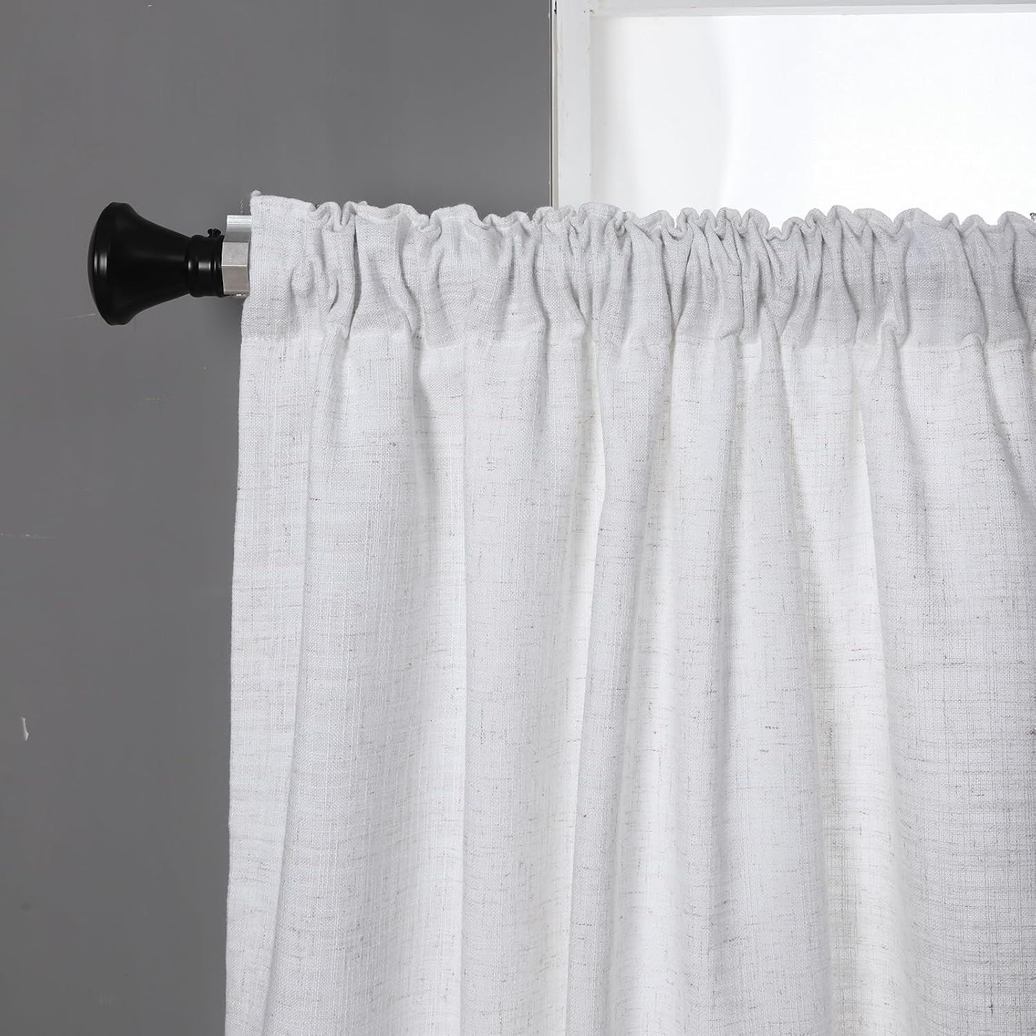 Room Darkening Curtain 88 inches Long Faux Linen Thermal Insulated for Living Room Bedroom Rod Pocket/Back Tab/Hook Belt/Clip Rings 4-in-1 Header Curtain, 52W x 88L, Beige White, 1 Panel