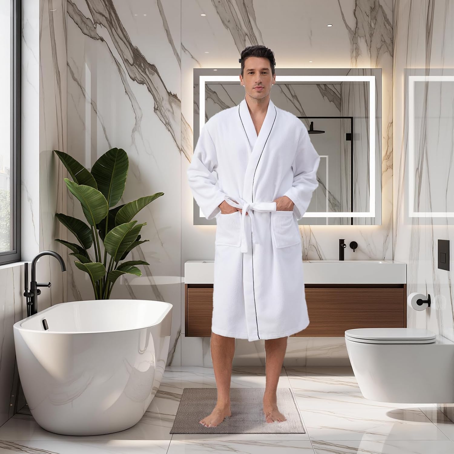 Inner Wish Terry Towel Robe for Men - Ultra-Soft and Absorbent Quick-Dry Kimono Bathrobe - Image 6