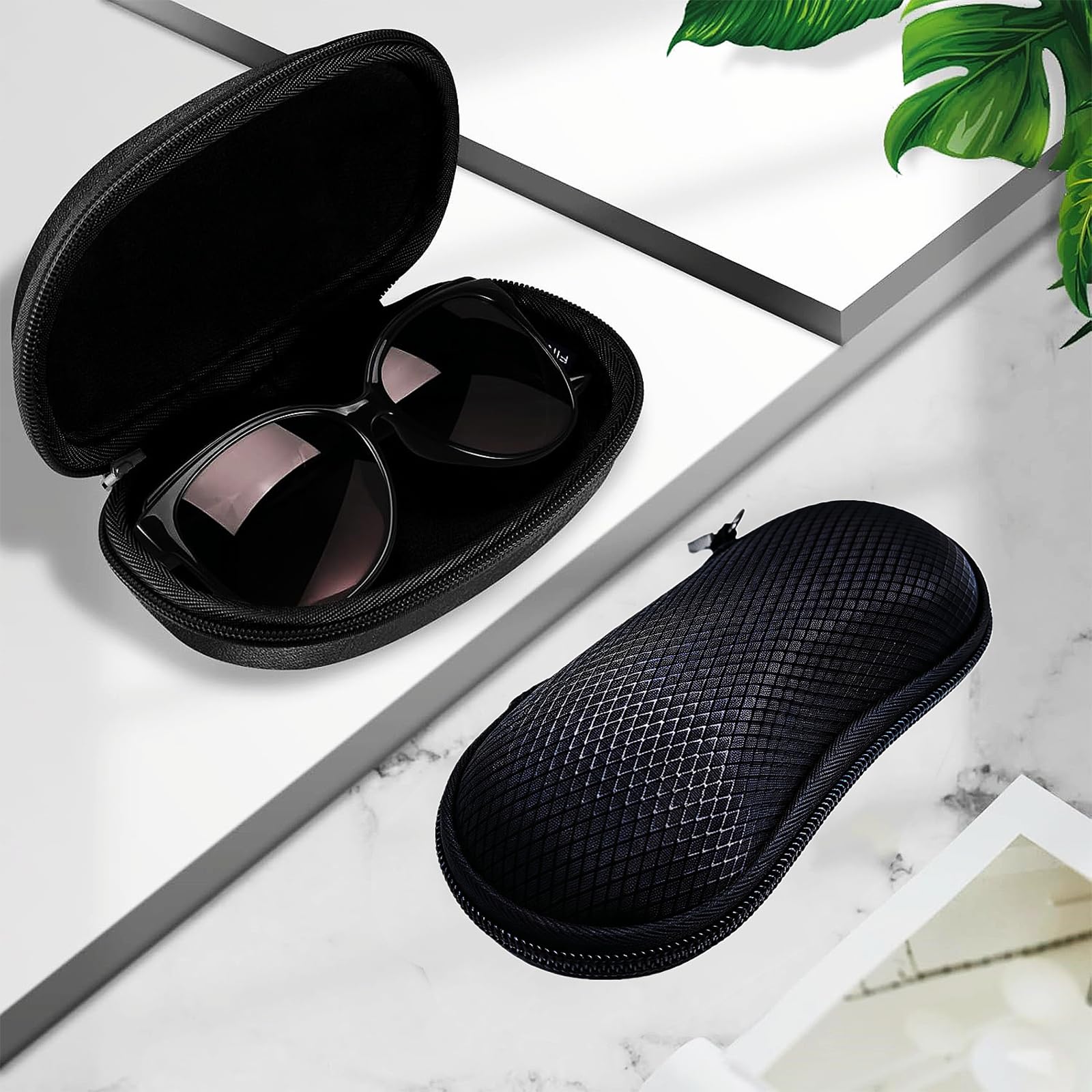 Étui à lunettes rigide portable avec mousqueton