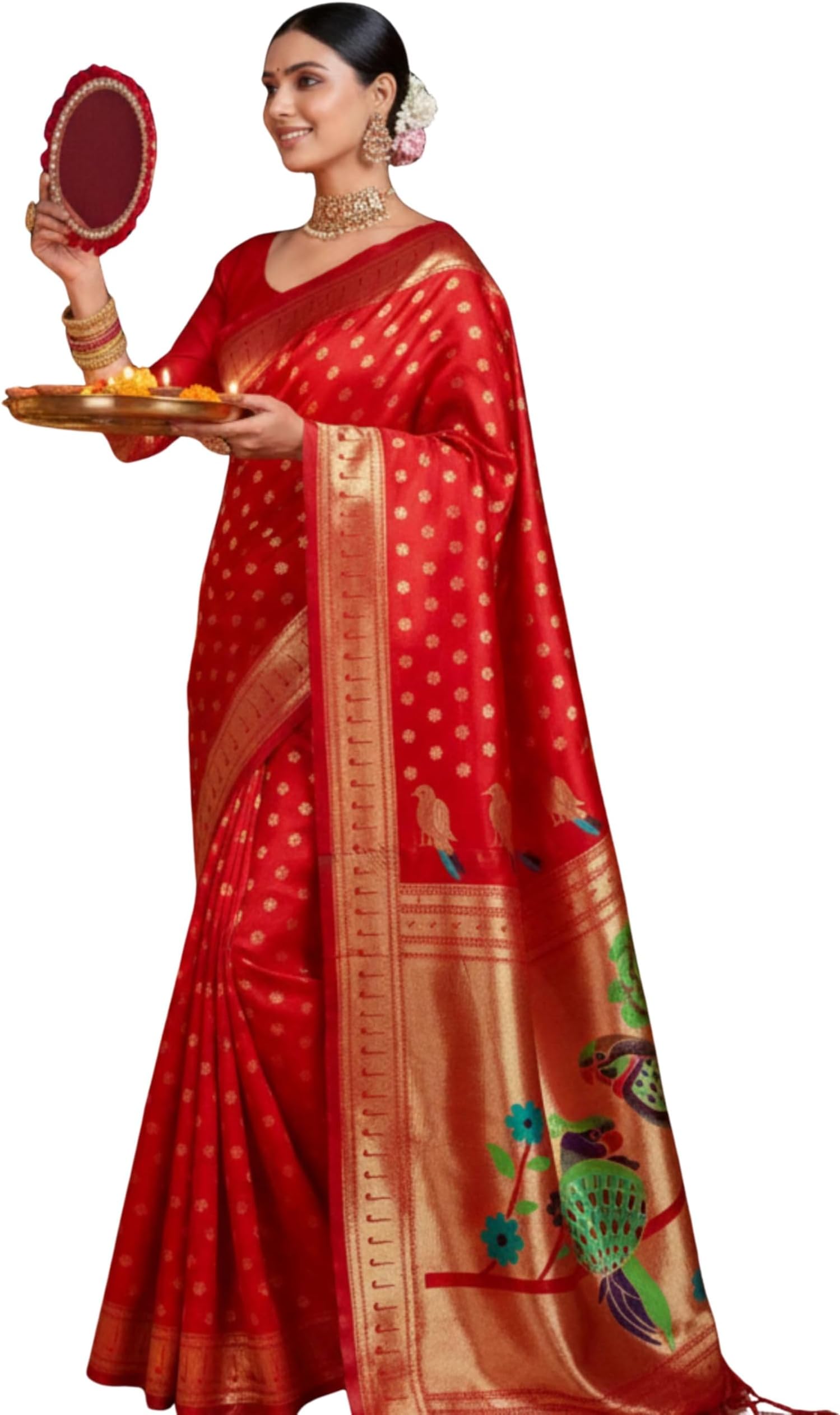 Women's Silk Blend Woven Banarasi Silk saree With Blouse Piece (Red), Red, Free Size, Red, Free Size