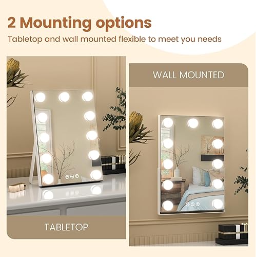 Miniatura 6 de Espejo de tocador Hollywood, 11 x 14 pulgadas, espejo de maquillaje iluminado Hollywood con aumento desmontable 10X y 11 regulable, 3 modos de