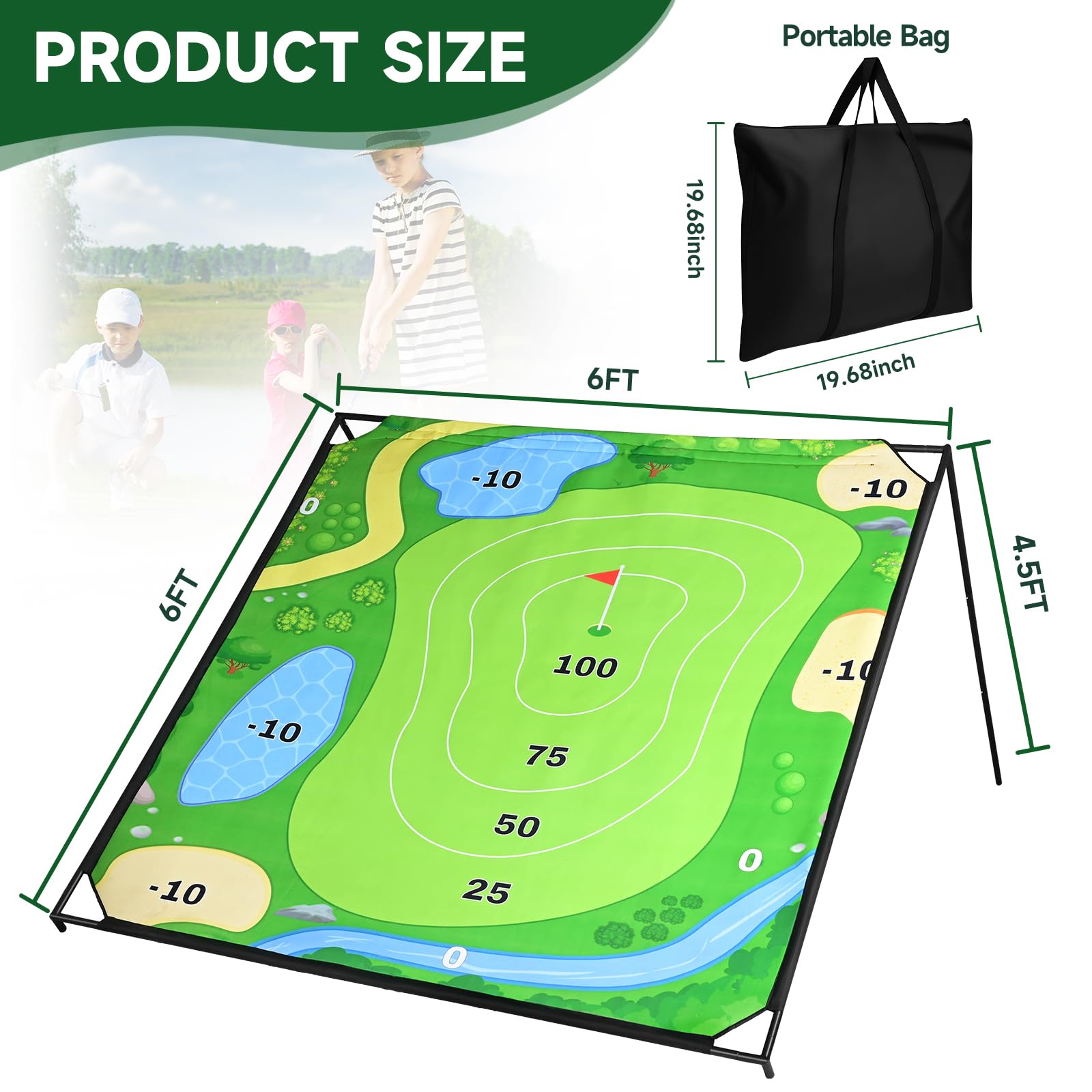 Juego de Golf Extra Grande de 1,8 x 1,8 m con Marco de Aluminio, Juego de Objetivo Familiar portátil para Entrenamiento de descamación, diversión para niños y Adultos, Interior y Exterior