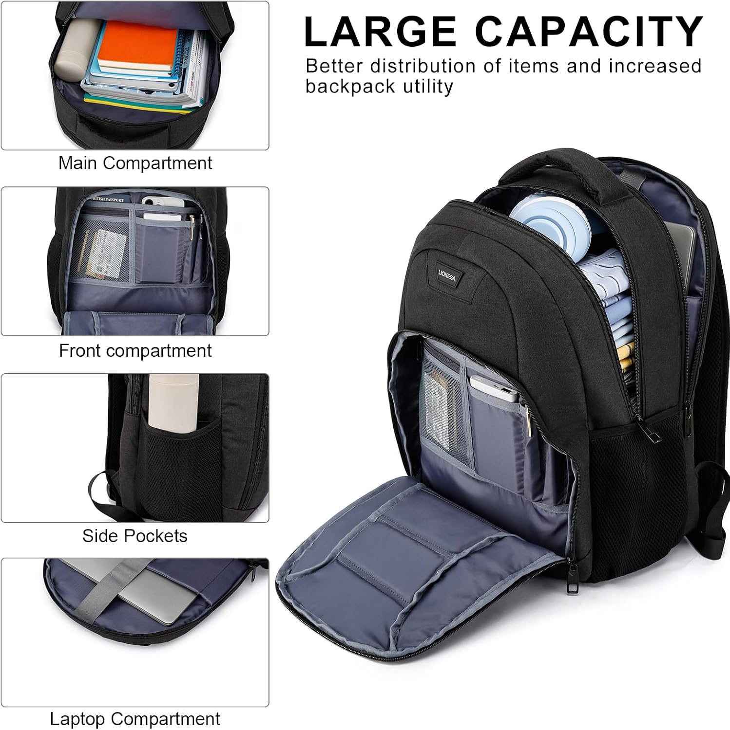 Black Laptop Backpack for Men, School Backpacks for Teen Boys image 3