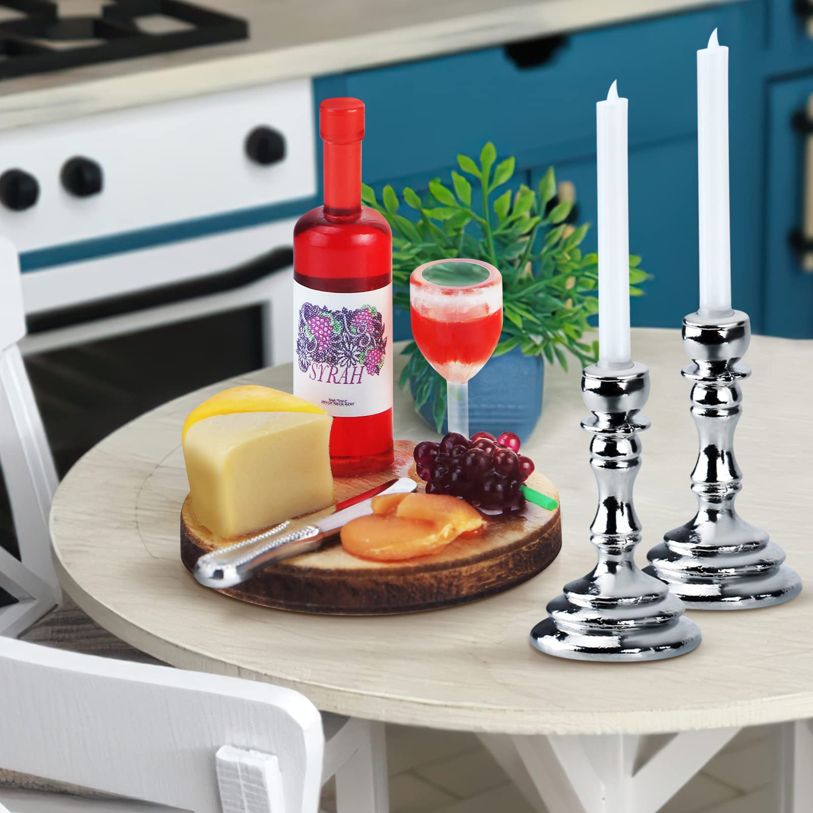 Odoria Miniatur Käse & Wein, 1/24 Maßstab – Für Puppenhaus Küche, Realistisches Essen Auf Tablett