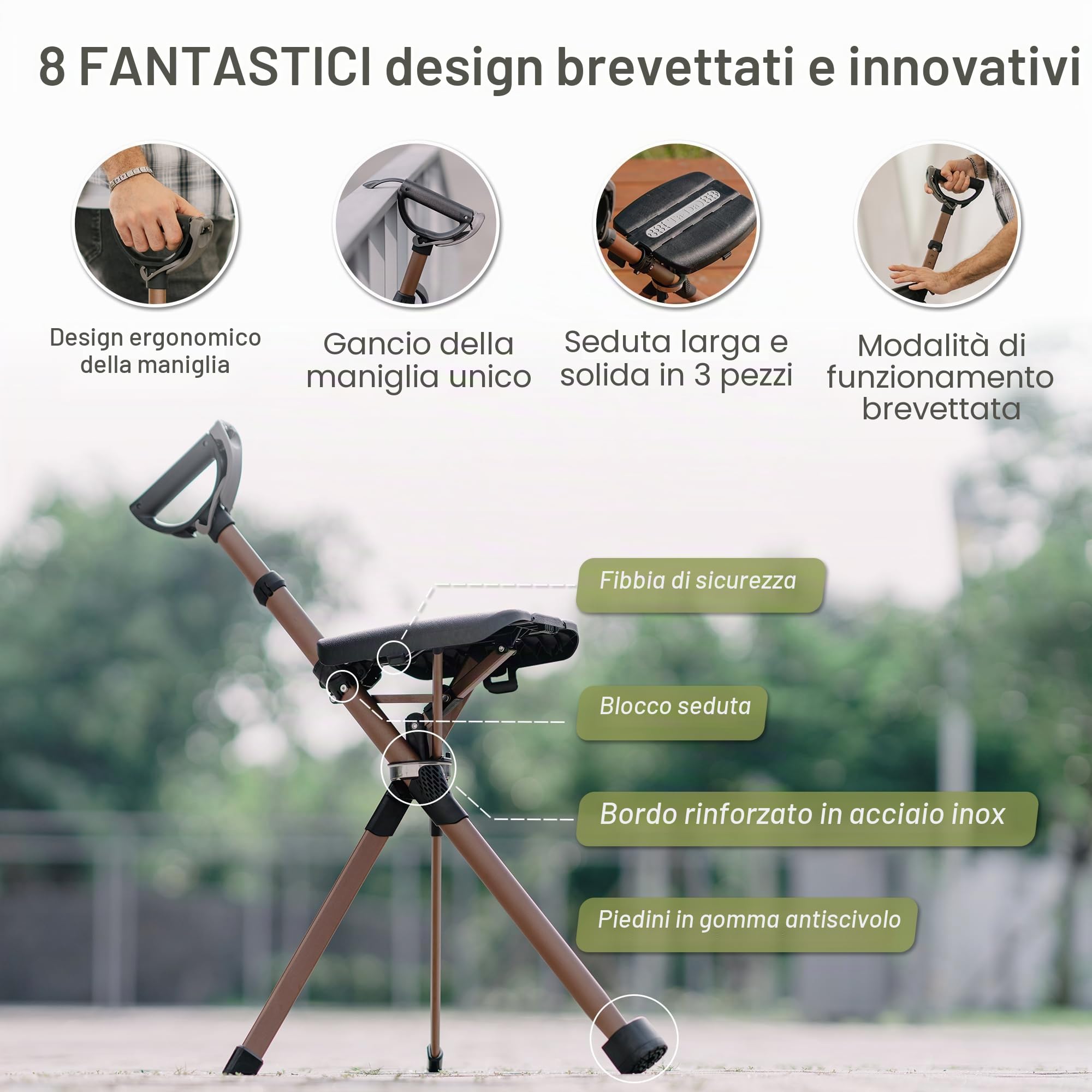 Ta-Da Chair Series 2 PRO MAX - Bastone da Trekking Rinforzato con Seduta, Sgabello Pieghevole Extra Robusto (Max 182kg), Alluminio, Ideale per Outdoor, Regolabile