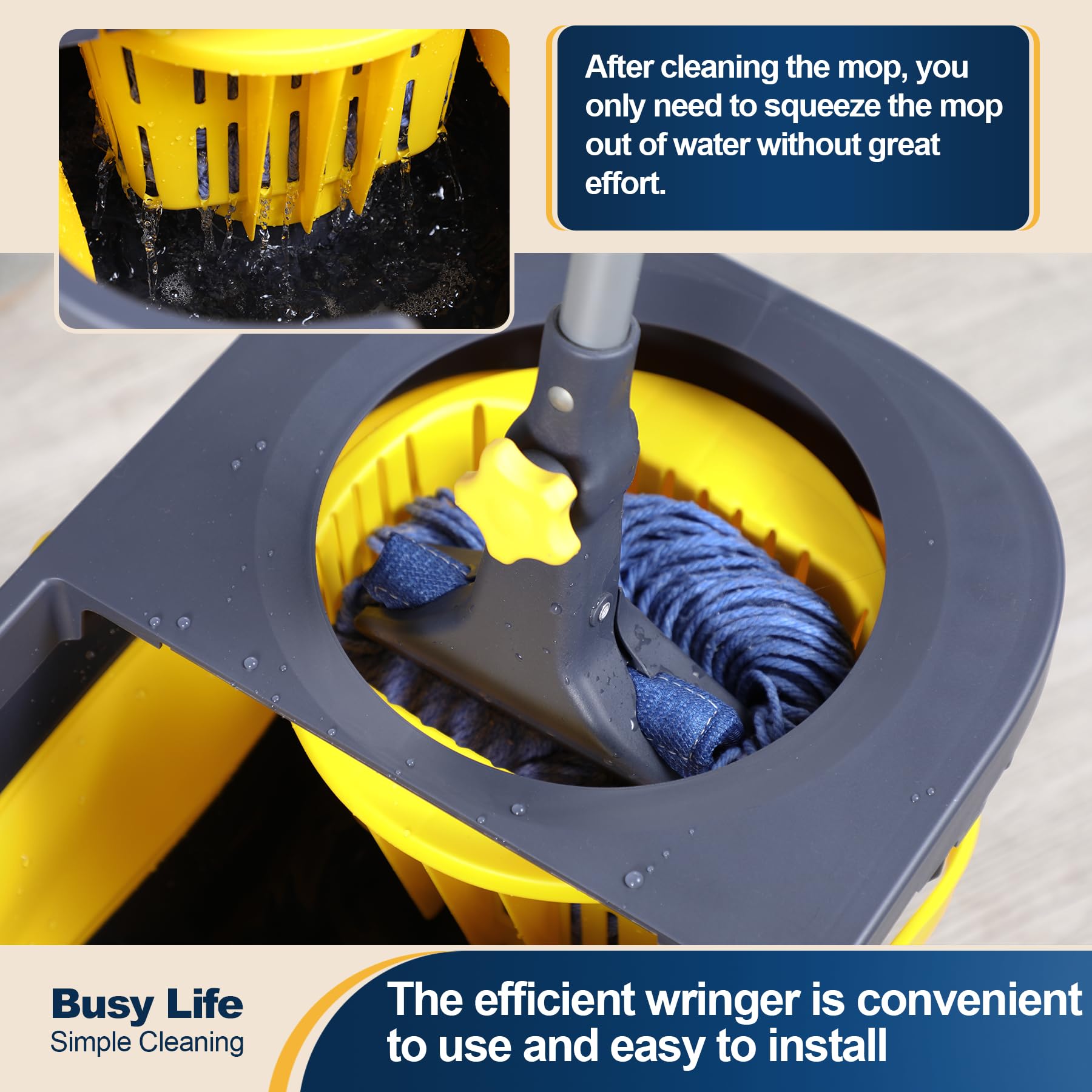 Mop And Bucket Set Separate Dirty Water Collapsible Mop Bucket & Sponge ...
