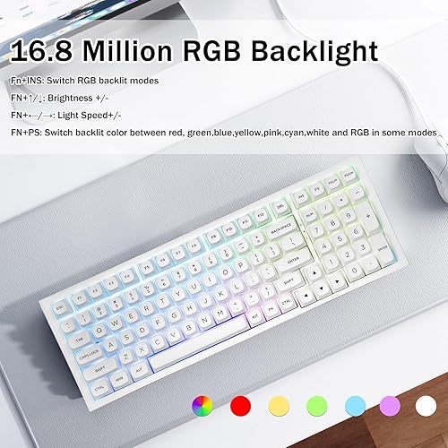 Miniatura 6 de Redragon Teclado mecánico inalámbrico para juegos K723, cremoso, Bluetooth2.4GUSB-C con cable, retroiluminación RGB, interruptores lineales