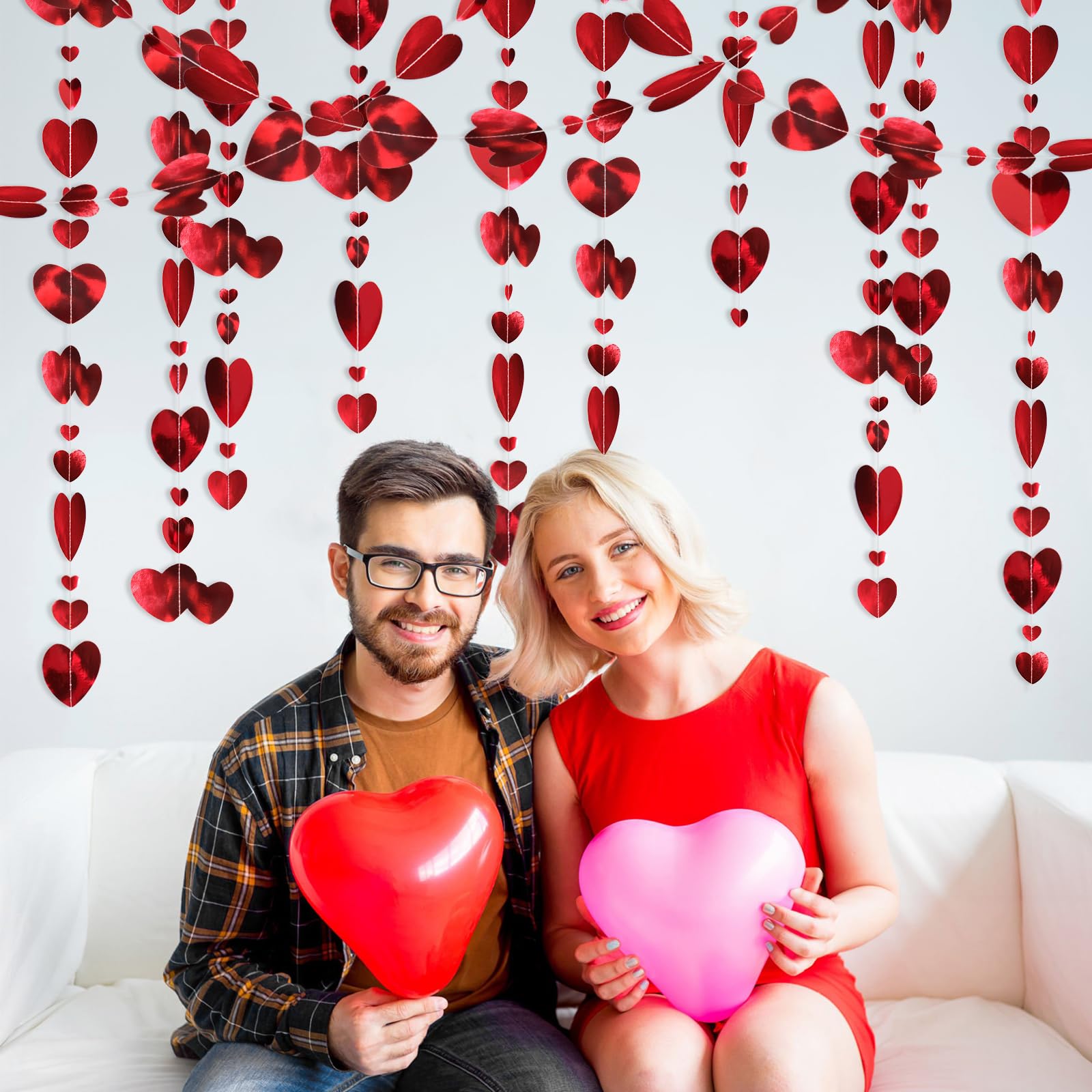 Guirnalda de corazones rojos para el día de San Valentín, pancarta de feliz aniversario para San Valentín, boda, aniversario, fiesta de cumpleaños