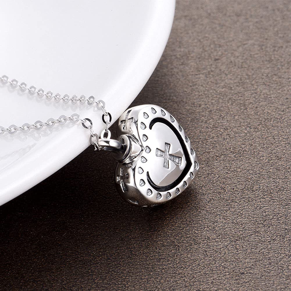 Herzförmige Urne Halskette 925 Sterling Silber Kreuz Religiöse Diamanten personalisierte Ur-Halskette Esche Liebe Memorial Schmuck Geschenk