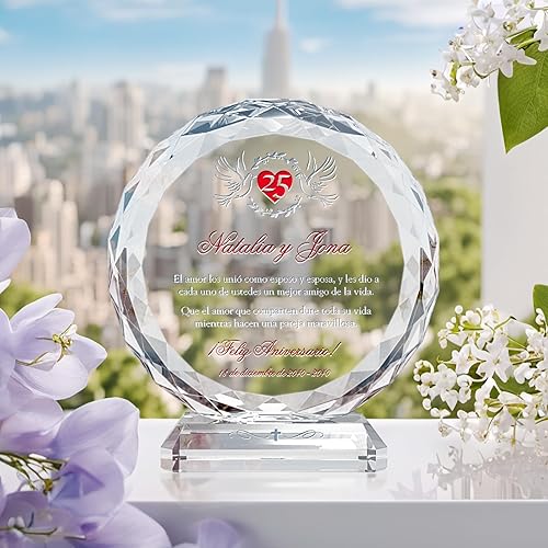 Miniatura 2 de Regalo de cristal personalizado para aniversario de plata para pareja, con nombres de marido y mujer, fecha de aniversario, regalo único para pareja