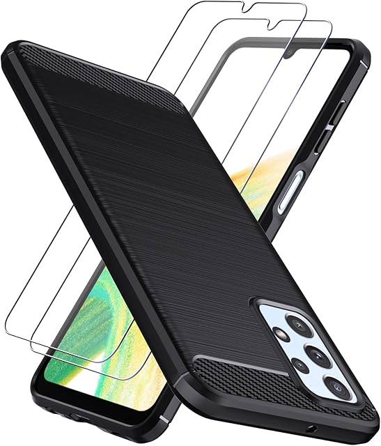 Natbok Compatible with Samsung Galaxy A33 5G Case + [2 Packs ] Screen Protector, Premium Soft TPU Case [Shockproof] [Carbon Fiber Texture] [Anti-Slip] Phone Cover for Samsung A33-Black
