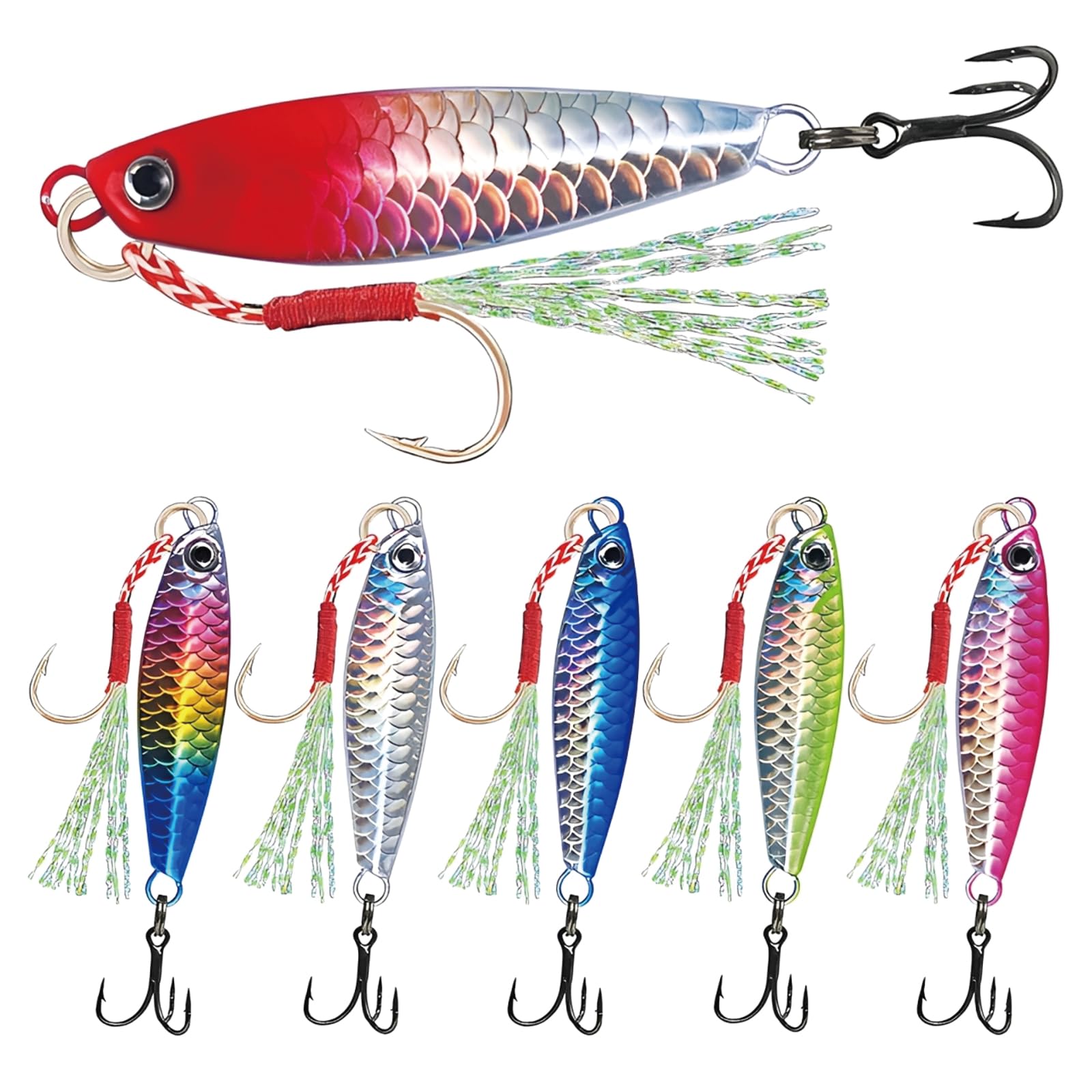 6PCS Fishing Spinners, Sea Fishing Lures for Mackerel and Predatory Fish, Saltwater Lures for Deep Water Salmon Fishing, Ethical Catch and Release Fishing Lures with Barbed and Treble Hooks (7g)