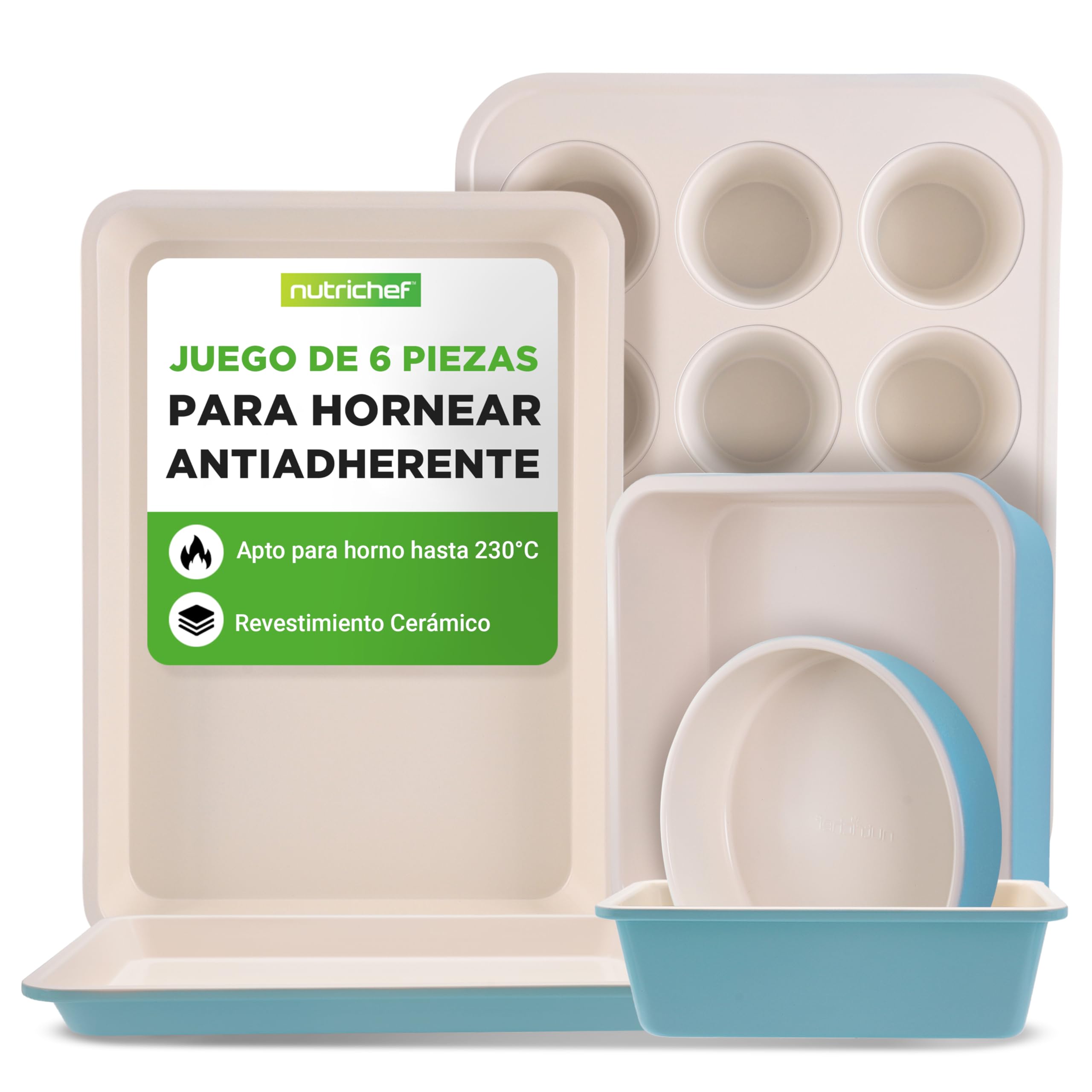 Nutrichef bandejas horno, Para galletas, Bizcochos, Moldes para muffins y pasteles, Set de 6 piezas, Duraderas, Antiadherentes