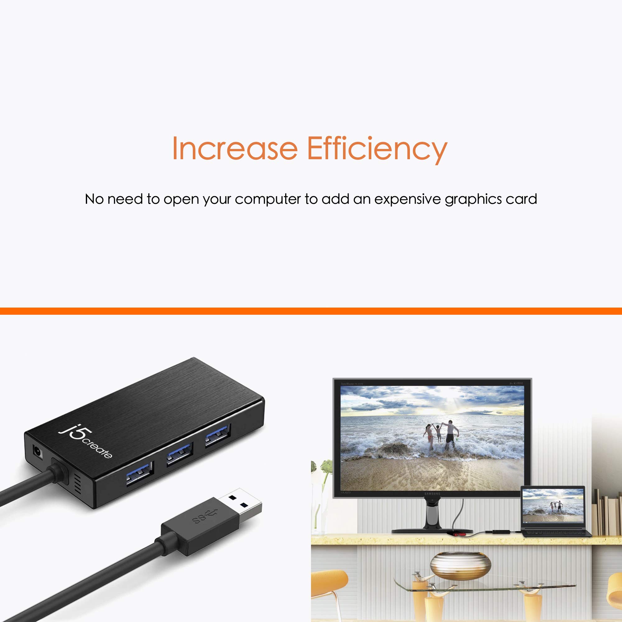 j5create Adattatore multiplo USB 3.0 - HDMI 1080p 2048 x 1152 @ 32bit | Hub USB 3.0 a 3 porte | USB 3.0 SuperSpeed | Compatibile con dispositivi USB 2.0/1.1 | Compatibile con Windows e Mac (JUH450)