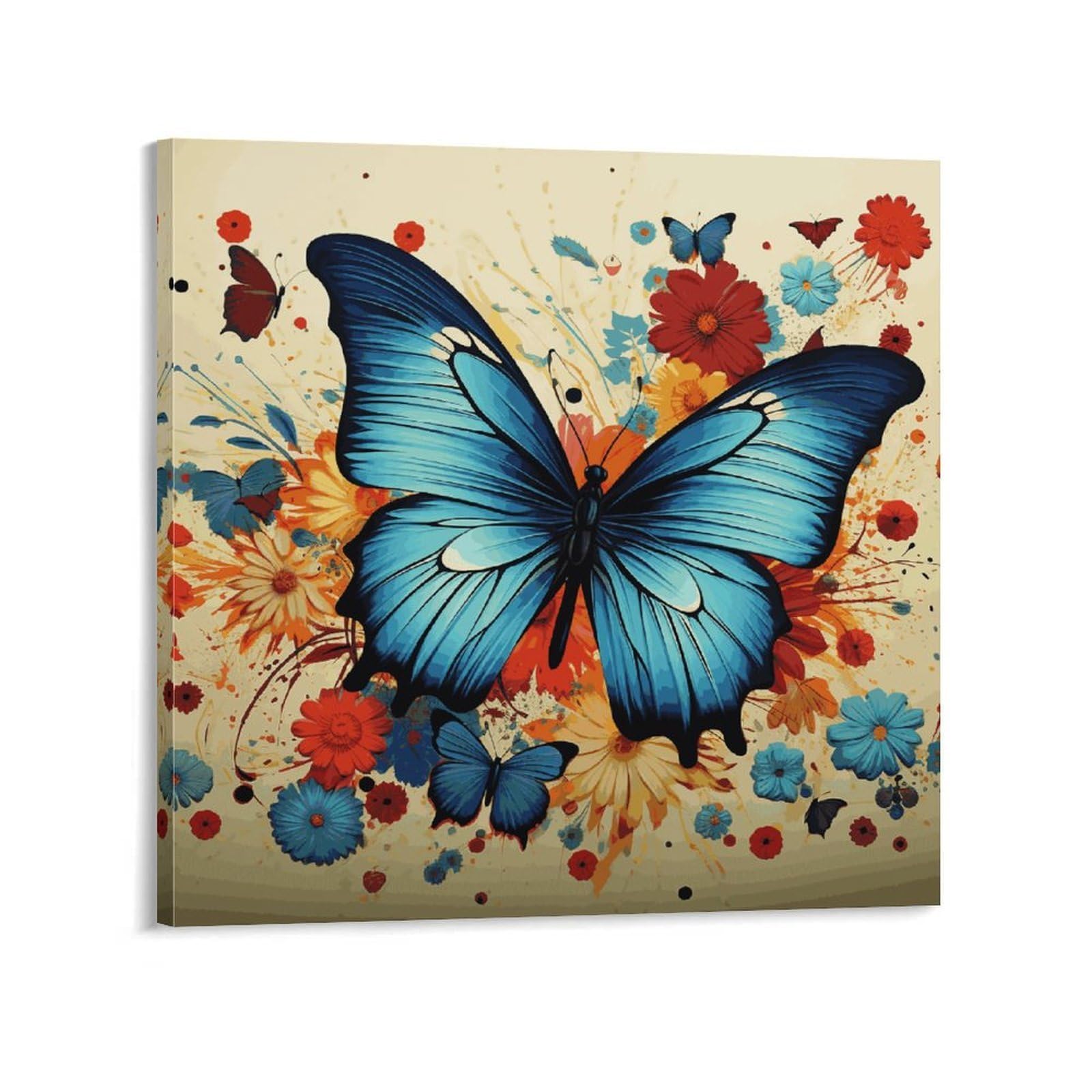 KLOPH Butterfly Canvas Wall Art for Living Room 08x8inch Modern Artwork Painting for Bathroom Hanging Canvas Prints Aesthetic Wallart for Bedroom Kitchen Office Wall Decor