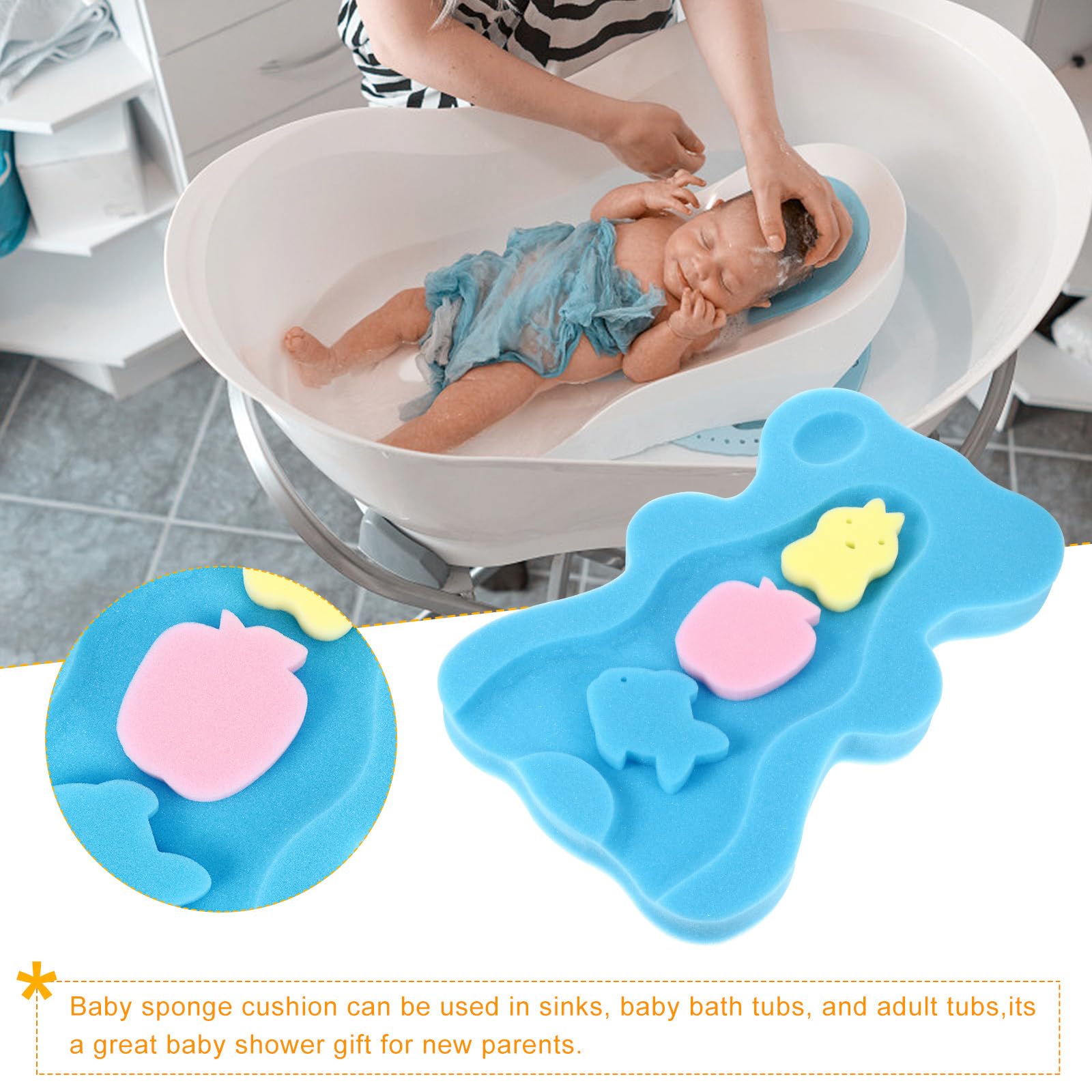 Vaguelly Babybadeschwamm Babybadekissen rutschfeste Badematte Mit Bärenform Gepolsterten Rändern Und Leichter Neigung Für Waschbecken Babybadewanne Und Badewanne 18.90X11.42X1.57In