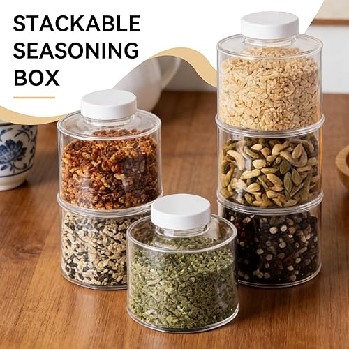 Miniatura 5 de 6 recipientes de especias, tarros de especias de plástico con tamices, contenedores apilables para condimentos, dispensador de condimentos, caja de