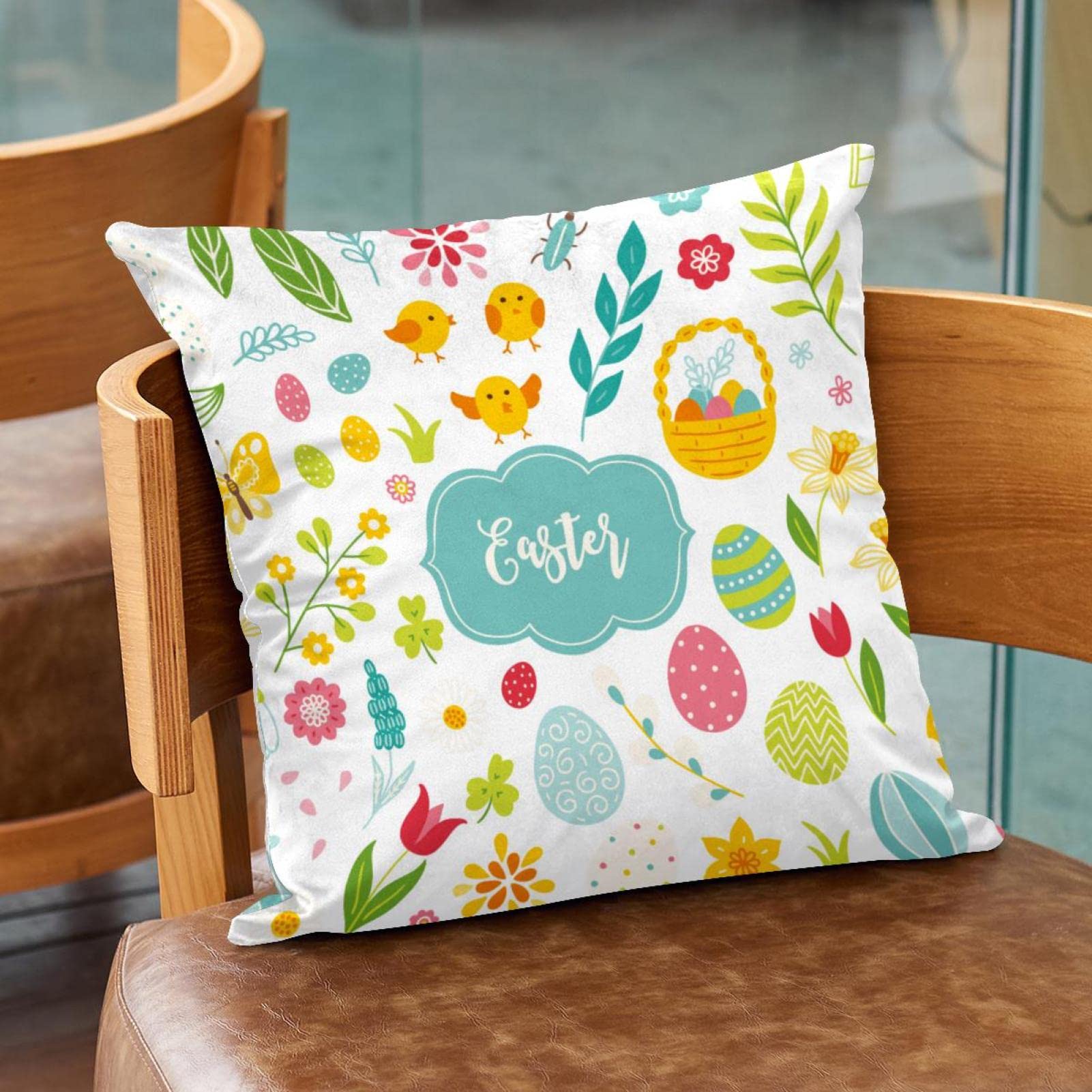 Bada Bing Decorazione pasquale 3D, federa per cuscino a forma di coniglio con orecchie pieghevoli, 40 x 40 cm, decorazione pasquale – federa con motivo coniglietto pasquale – Cuscino decorativo per