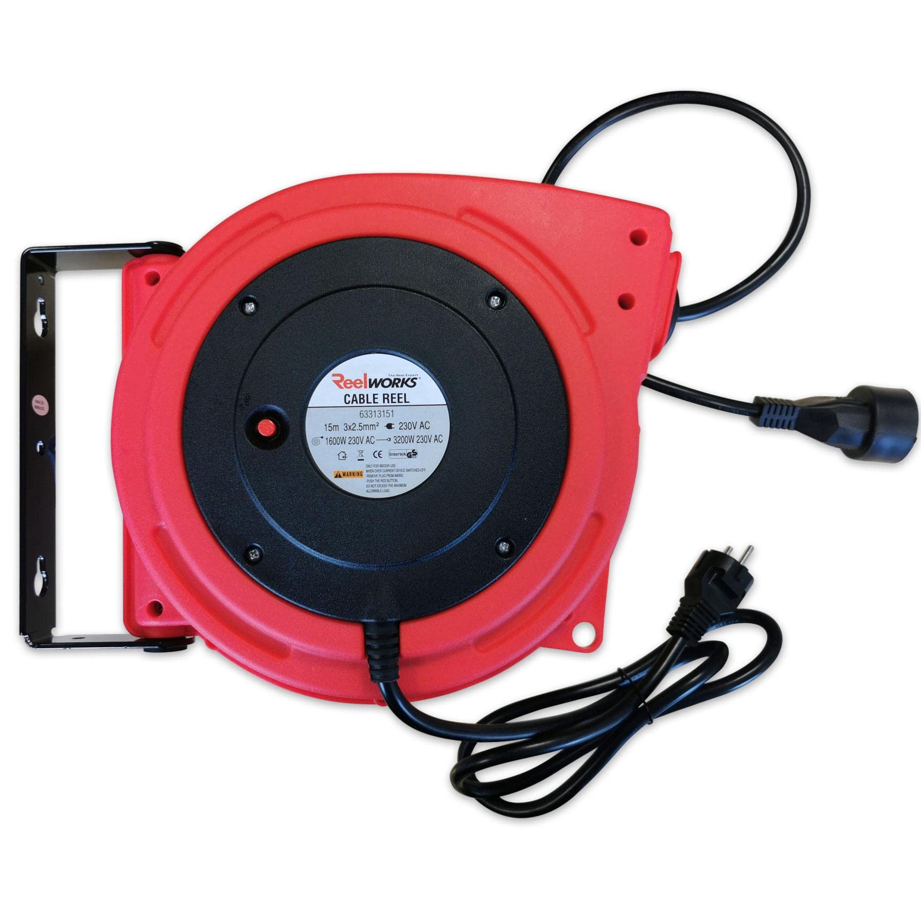 OC-PRO Enrouleur Électrique Automatique Mural Gros Câble 3G 2.5 mm² 15 M Rouge