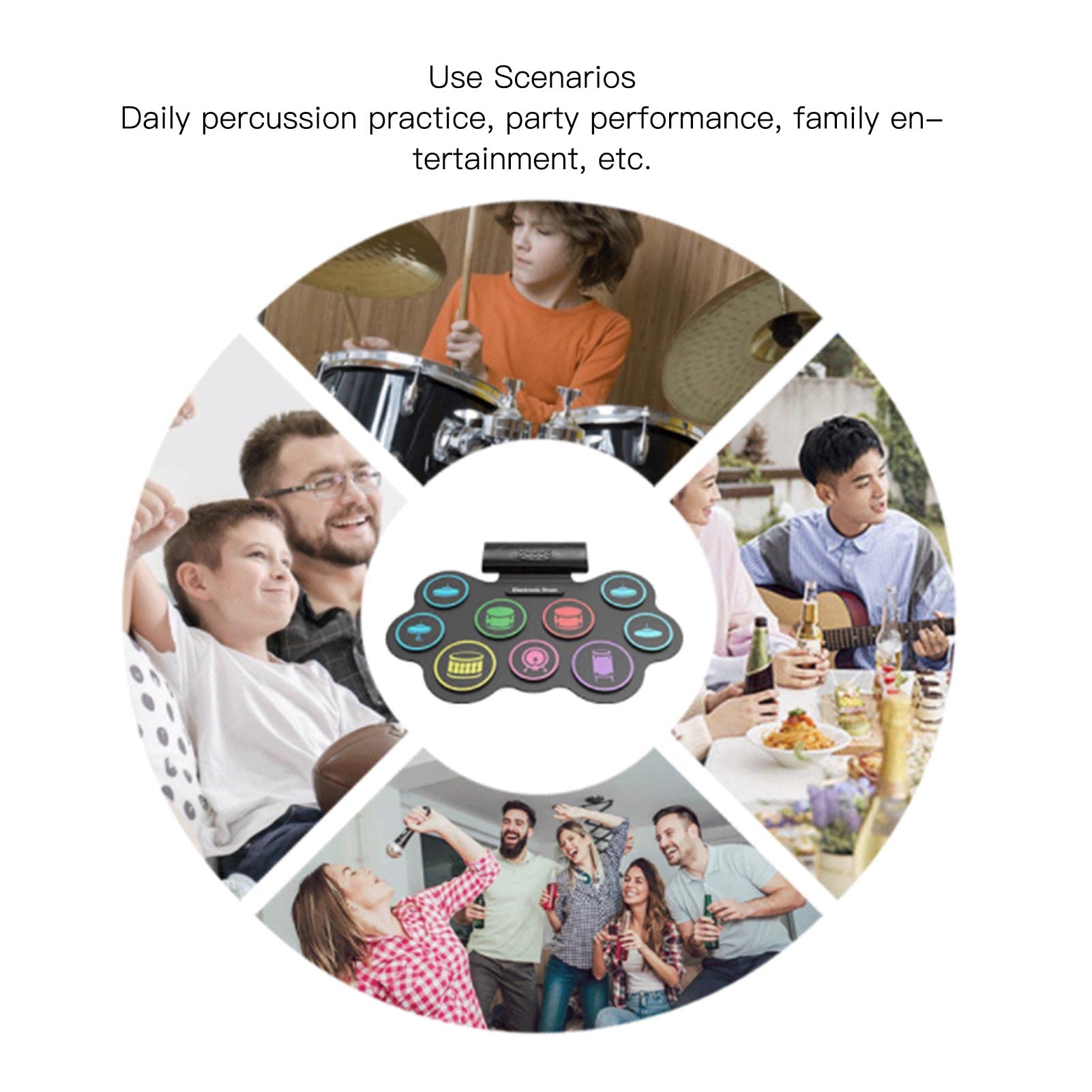 Set di Pad per Batteria Elettronica, Pad per Pratica Batteria Portatile per Voce Esterna, Batteria Elettronica a Colori a 9 Pad, con Altoparlanti 2x5W per Bambini Principianti