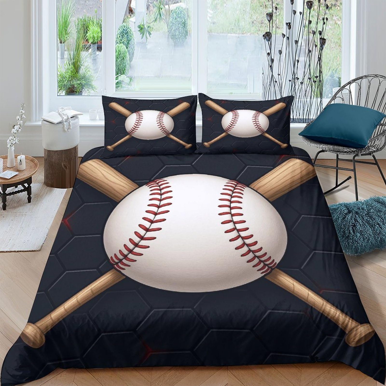 Ctjqhvkz Style-3 3D Printed Baseball Bat Fitted Sheet Microfiber Soft Breathable Baseball Ball Bed Cover For Bedroom Guest Room Decor Single（135X200cm）