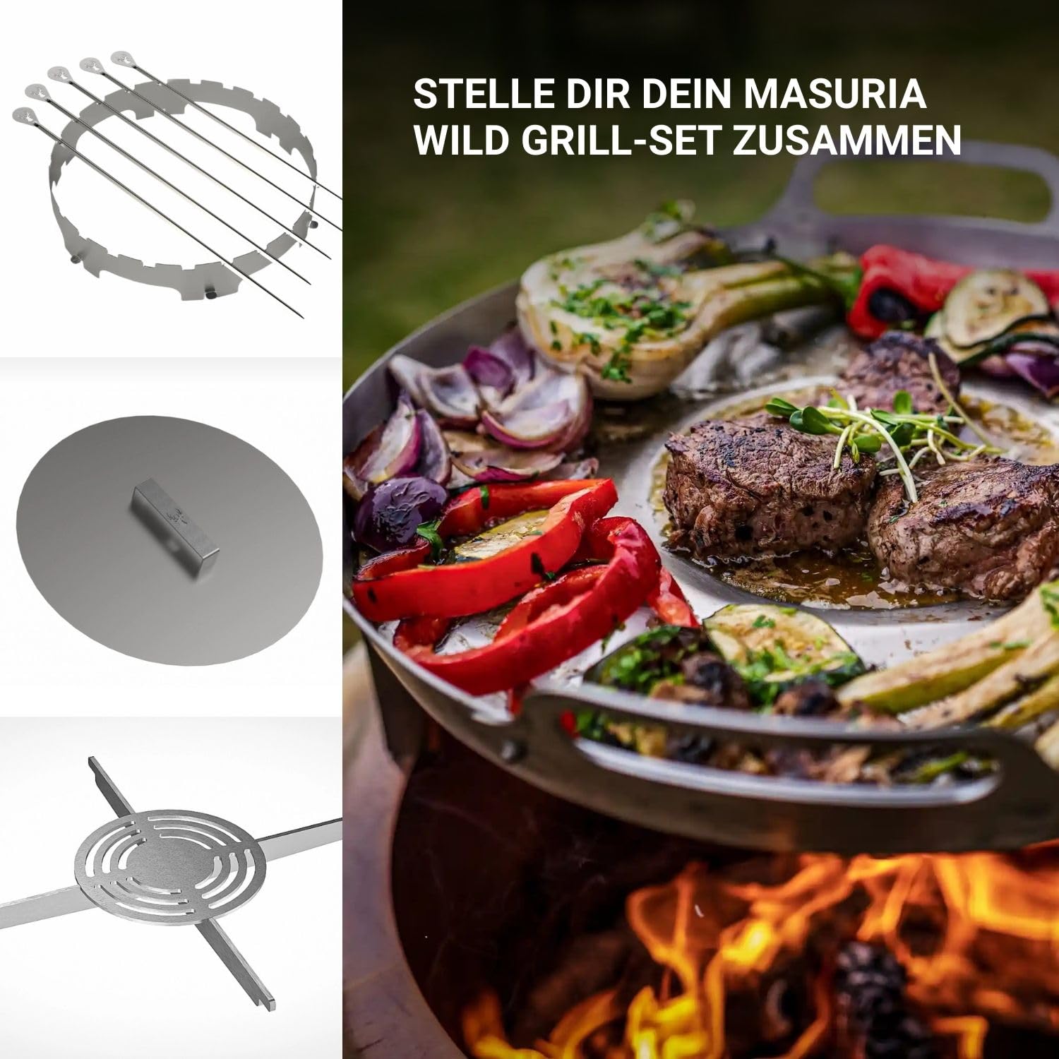 Masuria Rauchfreie Feuerschale 60cm Alpha 600 Edelstahl Tragbare Feuertonne Patentierte Rauchreduzierung