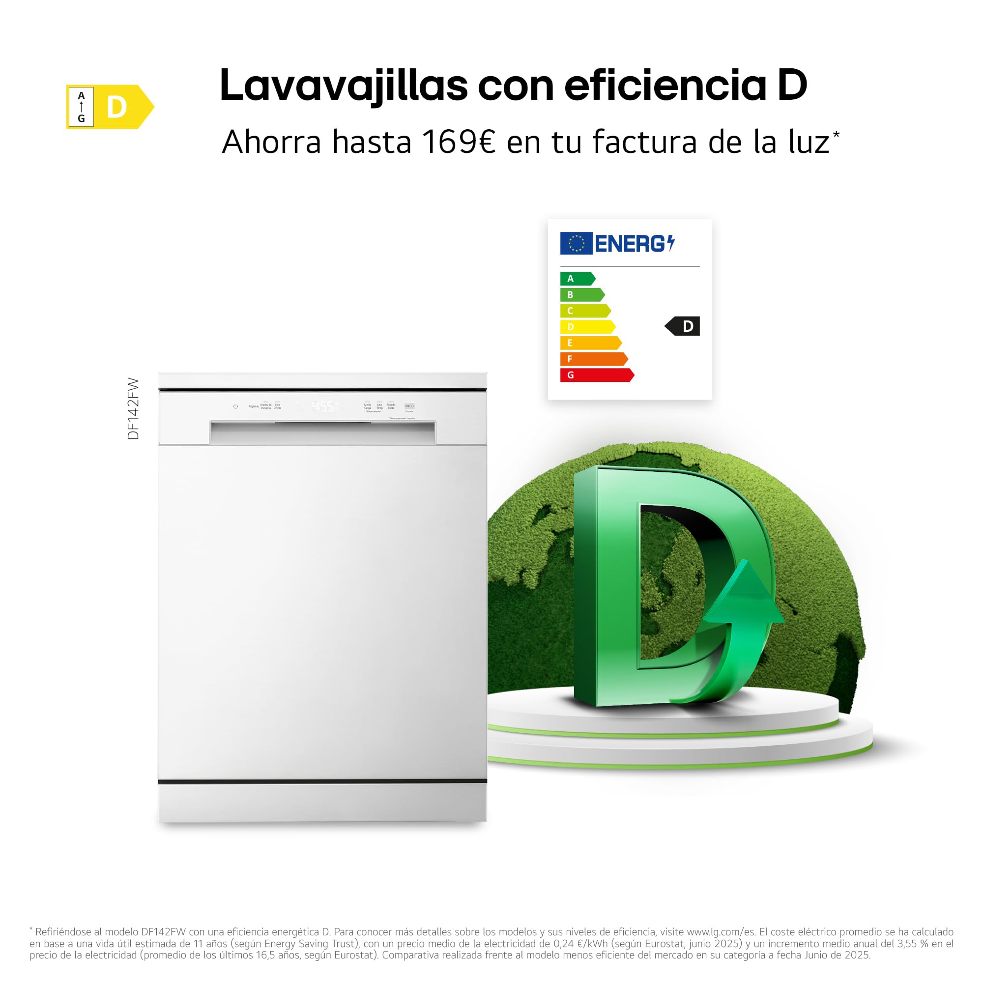 LG DF142FW - Lavavajillas con función QuadWashTM, Sistema EasyRack, LED Táctil, Eficiencia D, Blanco