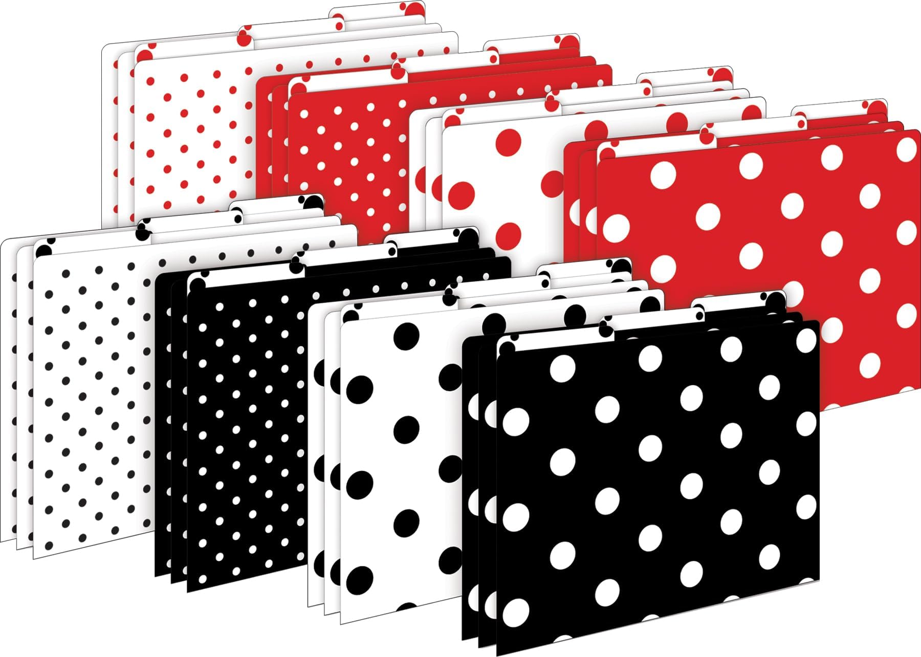 Dots File Folders on 14pt Stock, Set of 24, Multi-Design Set, Letter Size, 1/3 Cut Tabs, Home, School and Office Supplies, 24/Set (4424)