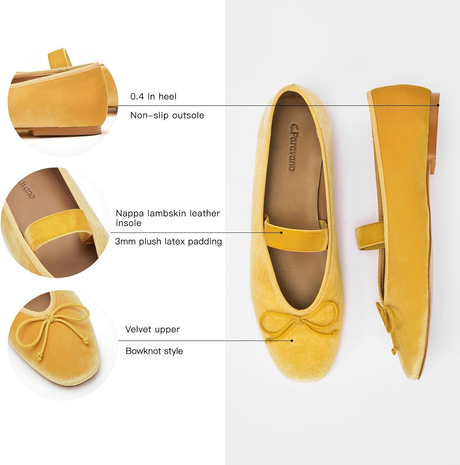 C.Paravano Women Velvet Flats | Ballet Flat | Mary Jane Shoes | Round Toe Ballerinas Flats Women - Image 6