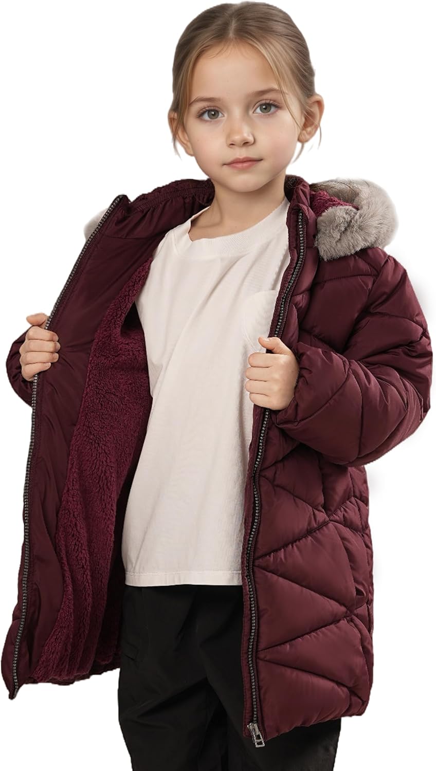 solomate Girls Winter Coats with Hood - 4-12Y Girls' Outerwear Winter Puffer Heavyweight Fleece Lined Coats for Kids - Image 6