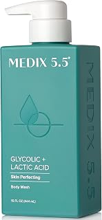 Medix 5.5 Glycolic + Lactic Acid Exfoliating Body Wash | KP Bump Eraser for Keratosis Pilaris, Acne & Anti-Aging | 15oz