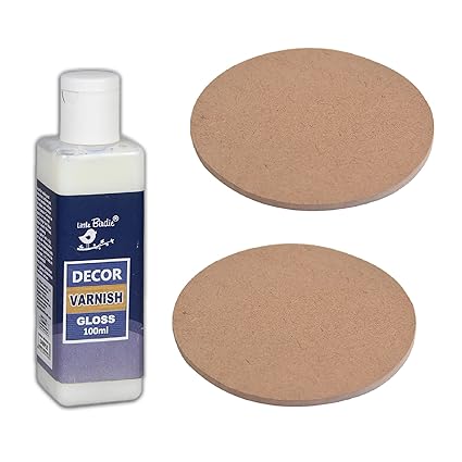 Little Birdie Decor Varnish 100Ml Gloss & Mdf Coaster Round 4 Inch 2 Pcs - Art Decor Pack - Multicolor