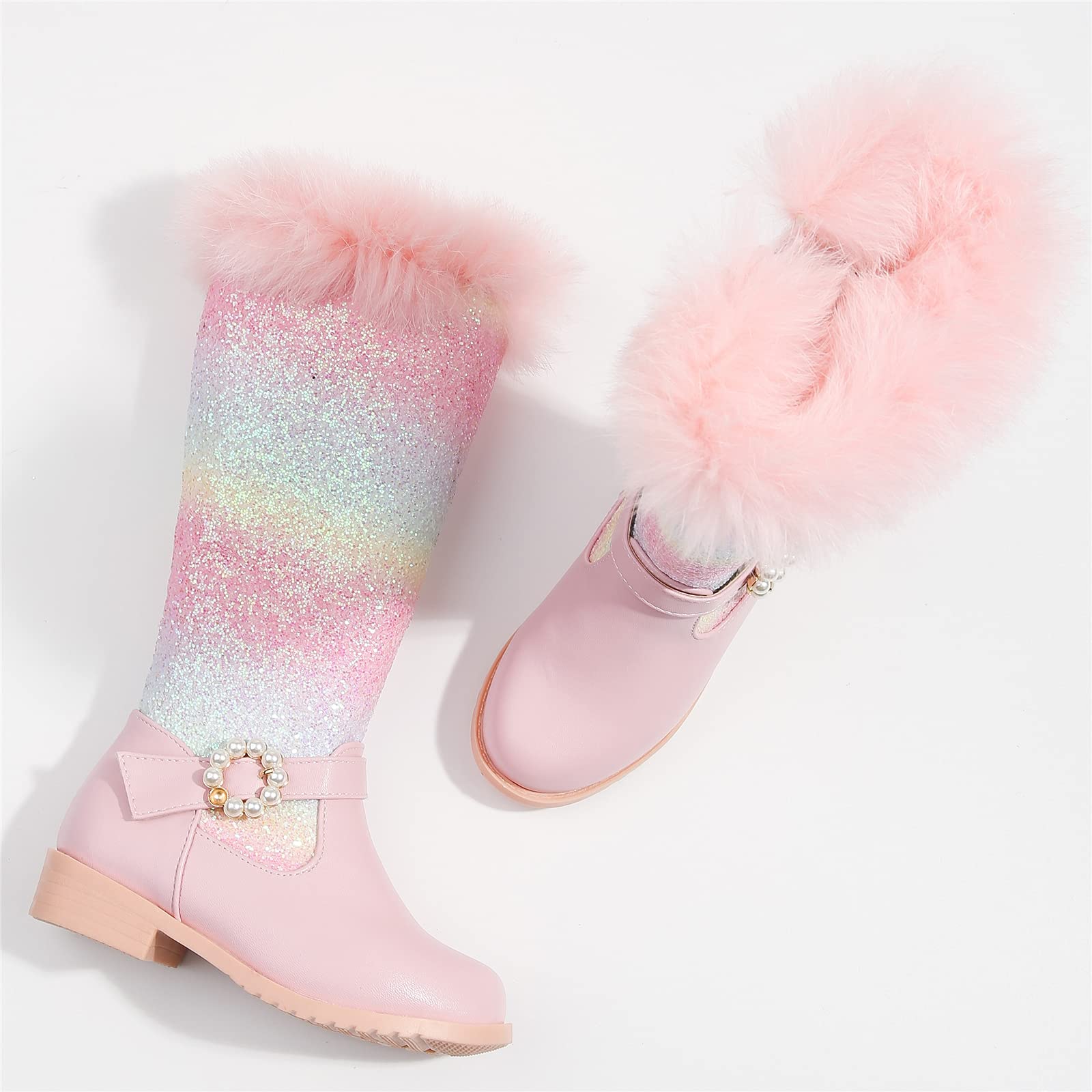 Mädchen Regenbogen Winterstiefel Warm Gefütterte Thermo Winter Schneestiefel mit Fell Outdoor Kinder Stiefel für Prinzessin Weihnachten Geburtstag Party