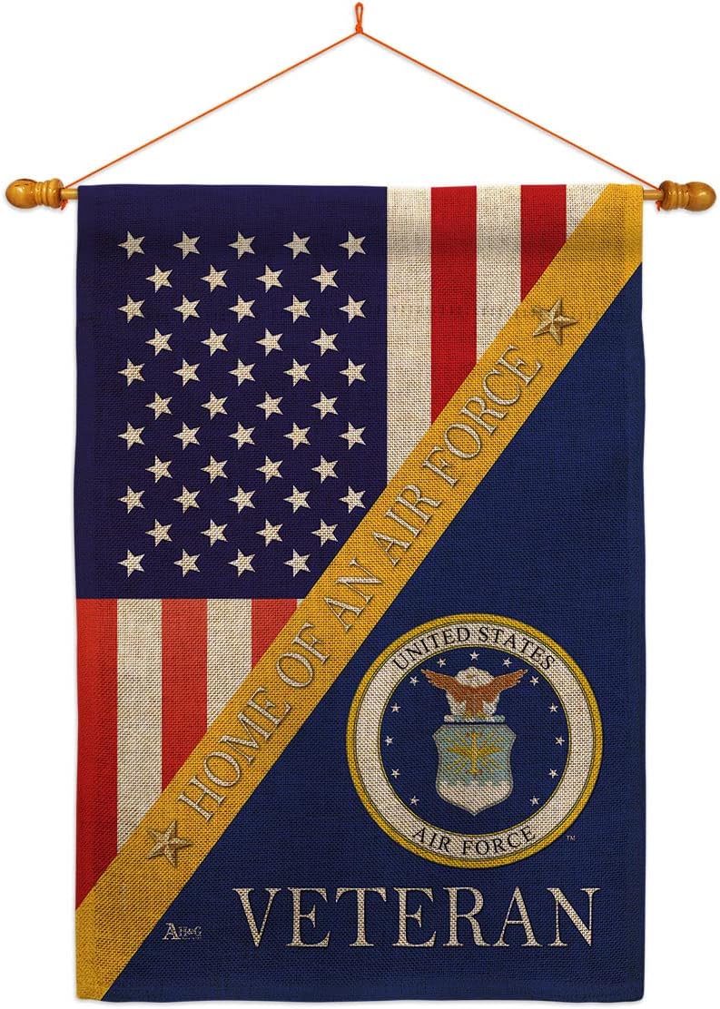 Home of Air Force Burlap House Flag Dowel Set Armed Forces USAF United State American Military Veteran Retire Official Small Decorative Gift Yard Banner Double-Sided Made In USA 28 X 40