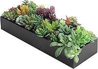 MyGift 15.75" Artificial Succulent Centerpiece in Black Wooden Planter - Lifelike Faux Succulents Arrangement for Home Office Decor