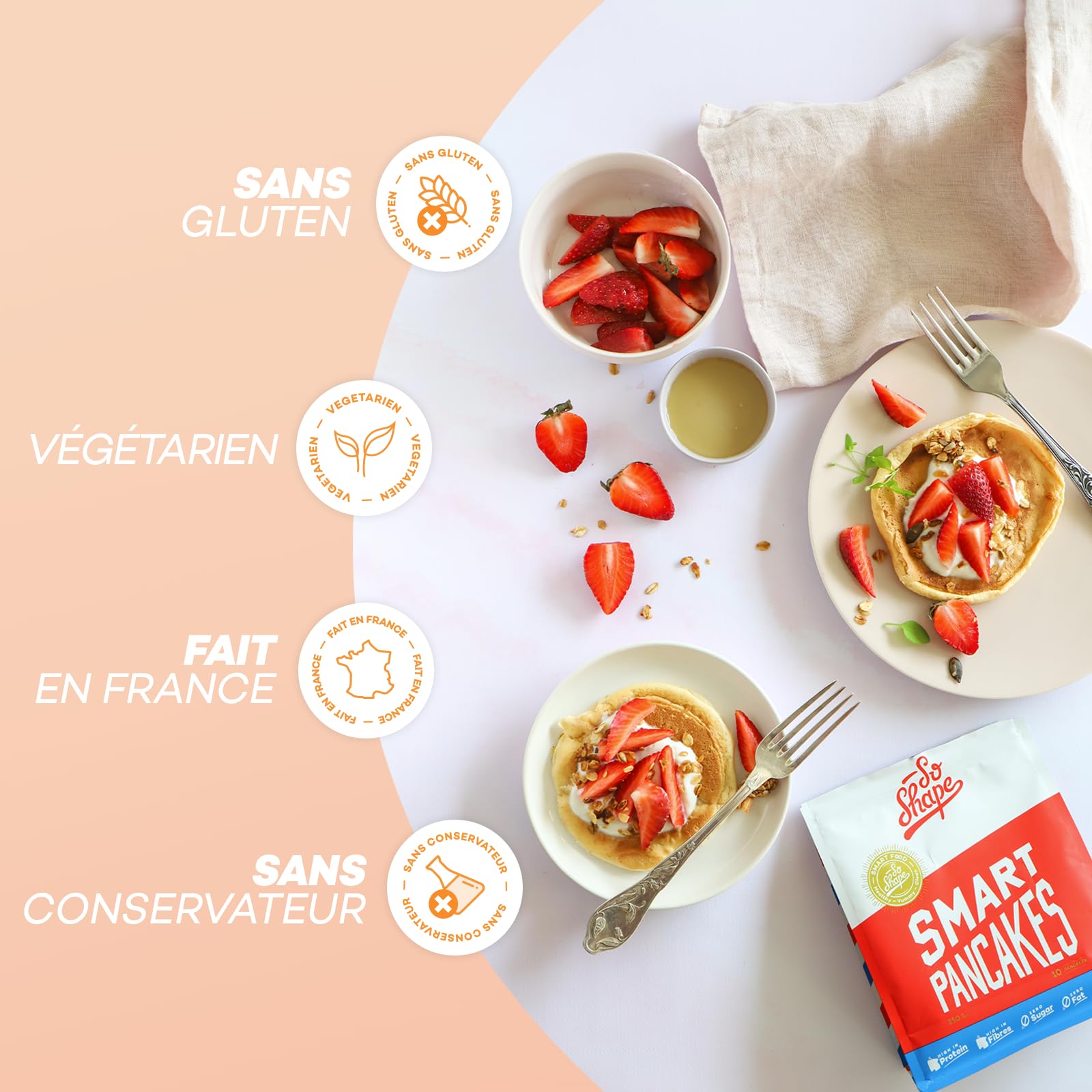 So Shape, Mix Pancakes, 10g de protéines et 0g de sucre par portion, Sachet de 500g (20 Pancakes)