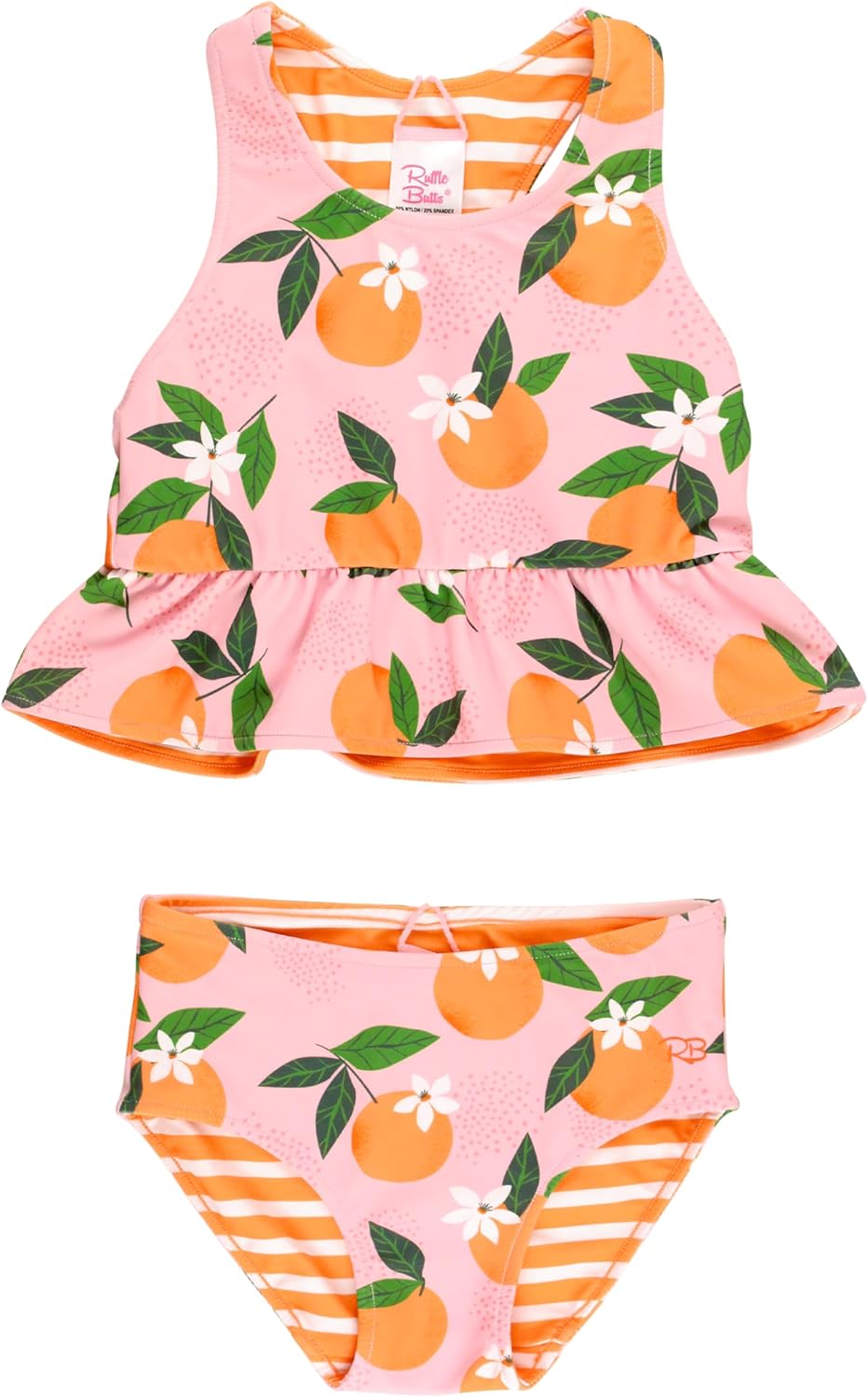 RuffleButts Baby/Toddler Girls UPF50+ Sun Protected Reversible Peplum 2 Piece Sleeveless Tankini