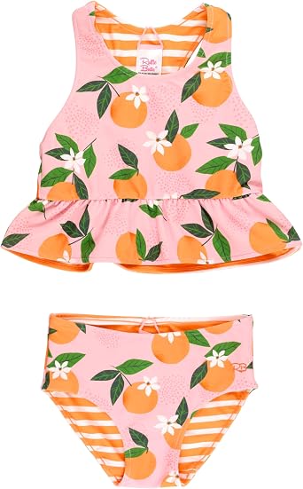 RuffleButts Baby/Toddler Girls UPF50+ Sun Protected Reversible Peplum 2 Piece Sleeveless Tankini