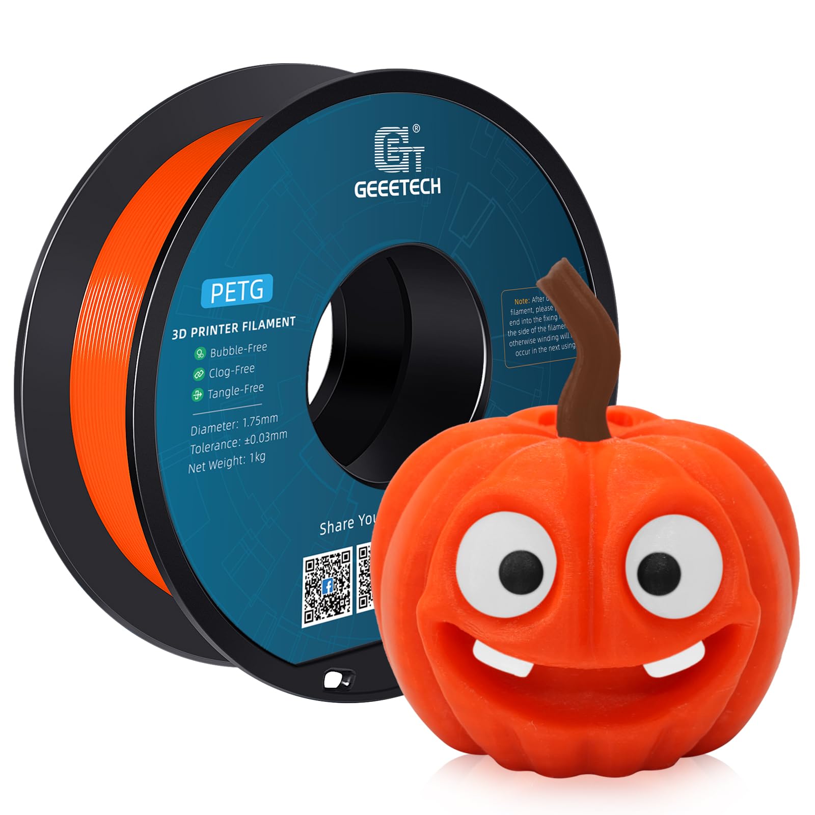 GEEETECH PETG 1,75mm Filament für 3D-Drucker, 1 kg 1 Spool, Orange