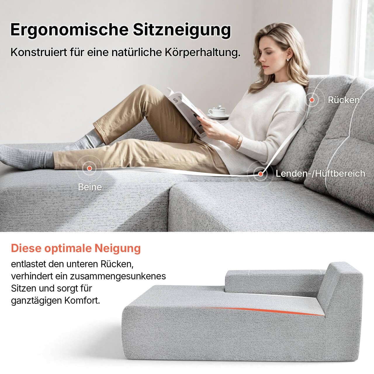 L-Form Modulares Schlafsofa 267cm Breit, Ecksofa Schlafcouch, Grau