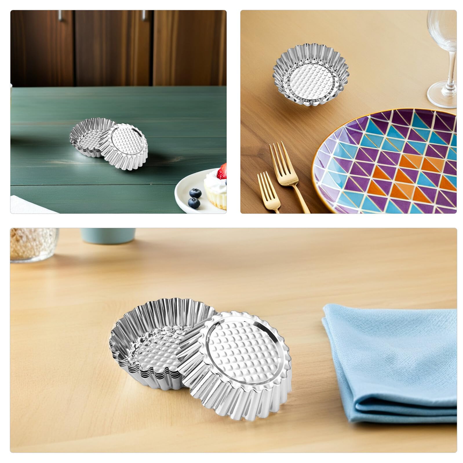 Set 20 Stampi Mini Crostatine in Acciaio Inox Antiderente Teglie per Crostate a Forma di Fiore Diametro 8 CM Pirottini per Cupcake e Dolci Utensili da Forno Riutilizzabili per