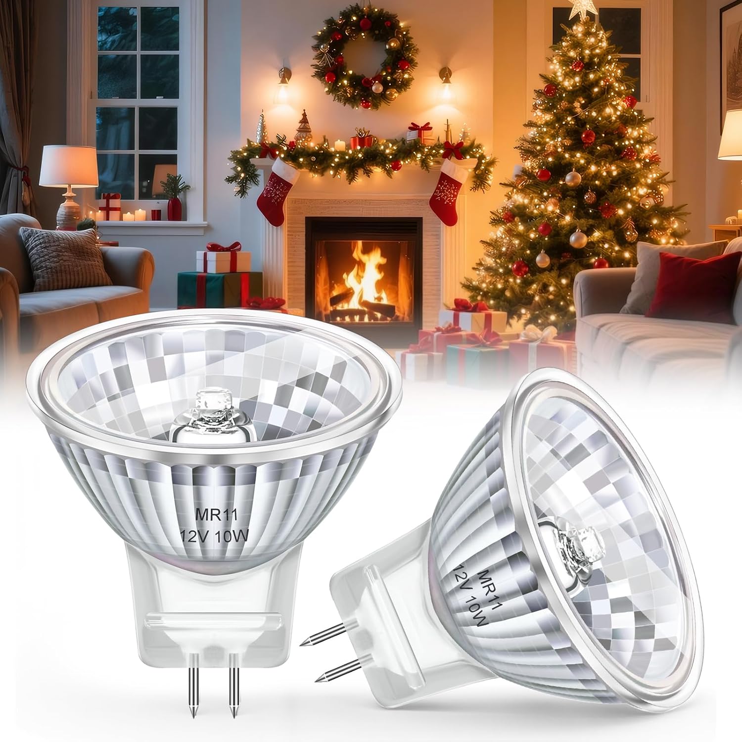 MR11 GU4 12V 10W Halogen Light Bulbs, GU4 Bi-Pin Base Halogen Spotlight Bulb, Dimmable Warm White 2800K MR 11 Bulbs with Glass Cover for Landscape Recessed Track Light, Fiber Optic, 2 Pack