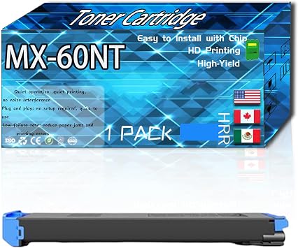 Compatible for Sharp MX-60NT Replacement Toner Cartridge Used with MX-4050N MX-4050V MX-4051 MX-4070N MX-4070V MX-4071 MX-5050N Printer, High Production Multiple Options 1 Pack Cyan
