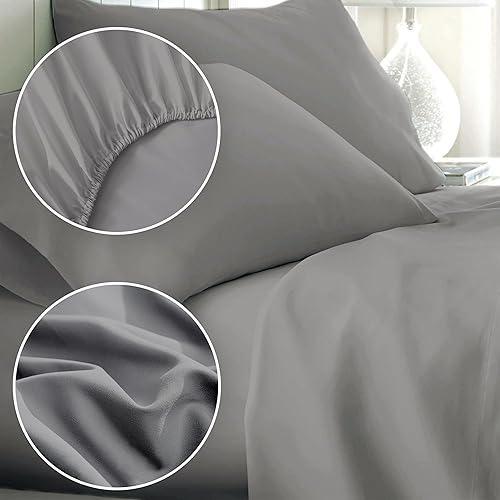 Miniatura 3 de POLO World Network Juego de sábanas de 6 piezas, microfibra, gris, juego de sábanas matrimonial