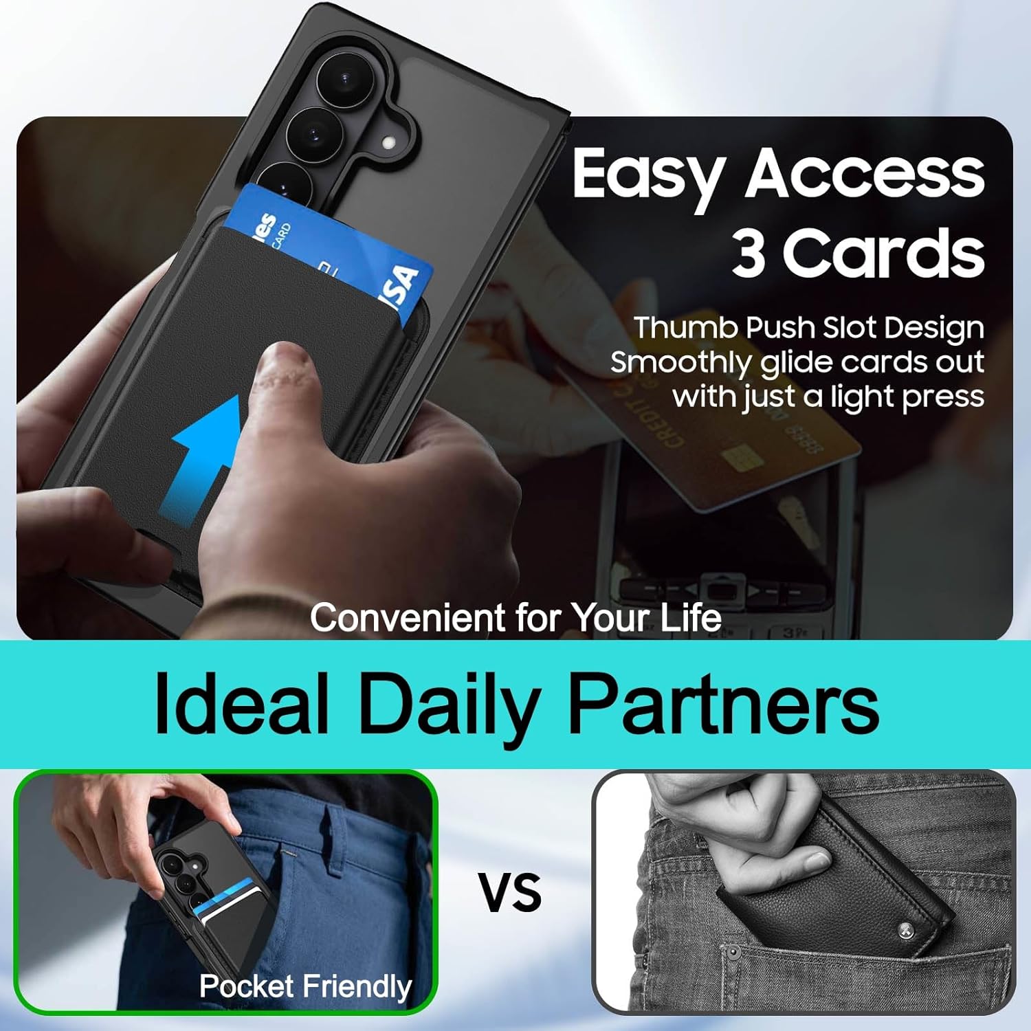 Magnetic for Samsung Galaxy Z Flod 7 Case with Detachable Magnetic Wallet, Compatible with MagSafe, Credit Card Holder, RFID Blocking, Military Protective Slim Phone Cover, Black - Image 6