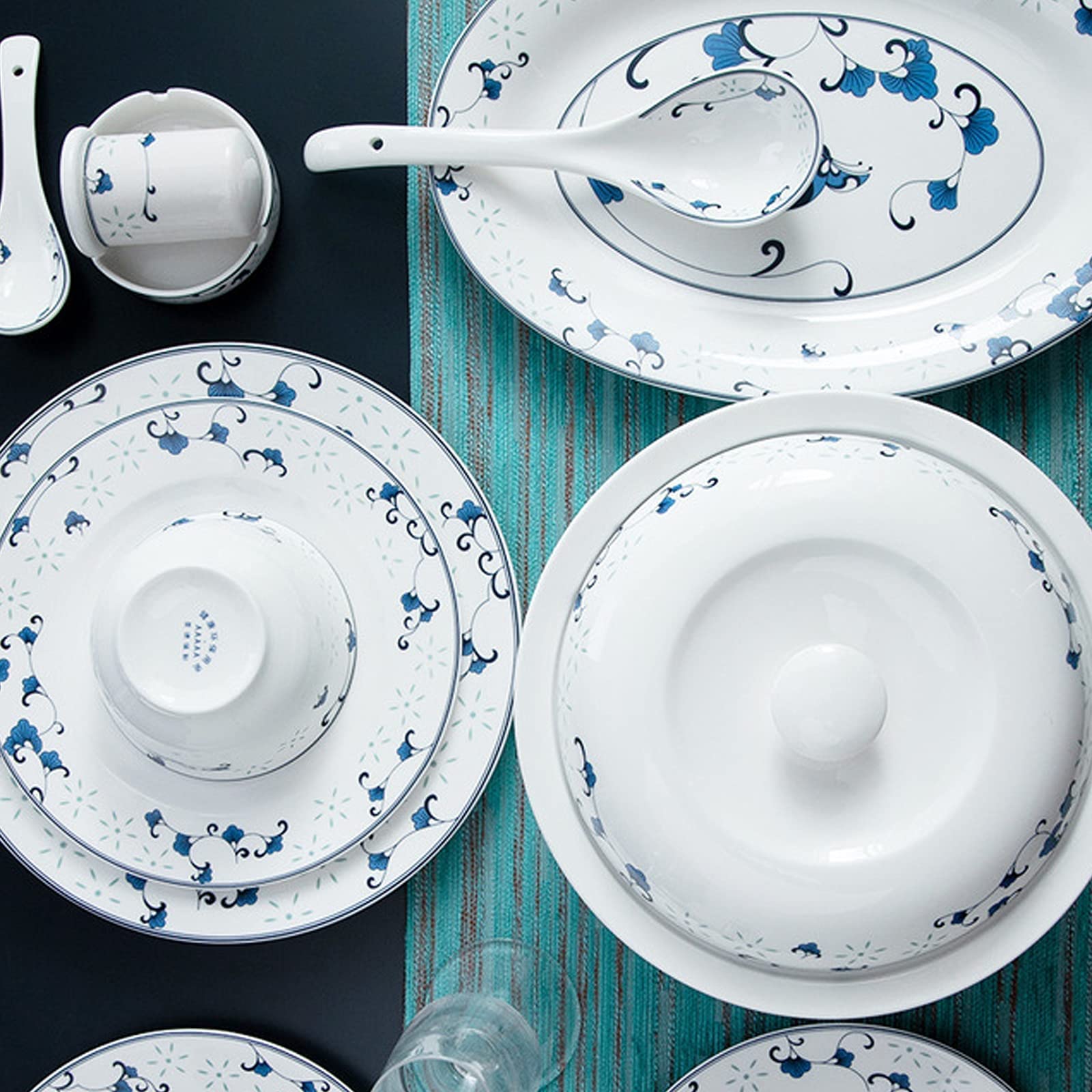 Zestaw Naczyń Ceramicznych W Stylu Retro, Piękny Zestaw Porcelany W Kolorze Niebieskim I Białym, Idealny Na Domowe Przyjęcie, Wesele, Hotel, Boże Narodzenie