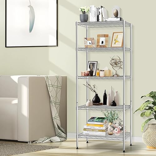 Miniatura 5 de YRLLENSDAN Estantería de alambre de 5 niveles con capacidad de 750 libras, estante de almacenamiento de metal para despensa, 14 pulgadas de